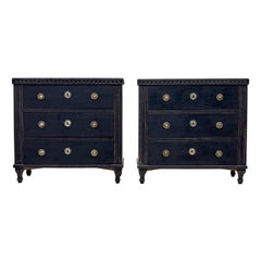 19th Century Pair of Black Painted Swedish Commodes