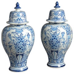 19th Century Pair of Blue and White Delft Vases 19th Century Pair of Blue and White Delft Vases