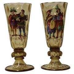 19th Century Pair of Bohemian figurative enamelled glass goblets circa 1860