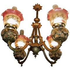 Antique 19th Century Pair of Bradley and Hubbard Gold Leaf Four-Arm Chandeliers