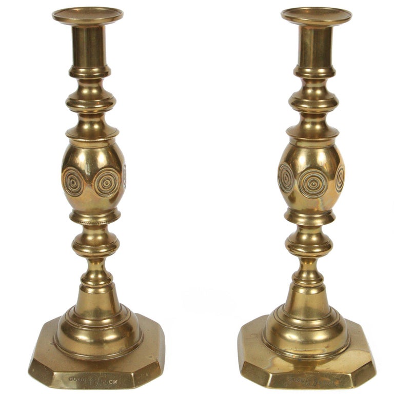 19th Century Pair of Brass Candlesticks For Sale at 1stDibs