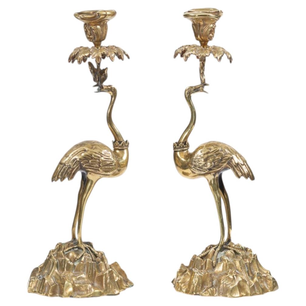 19th Century pair of brass candlesticks