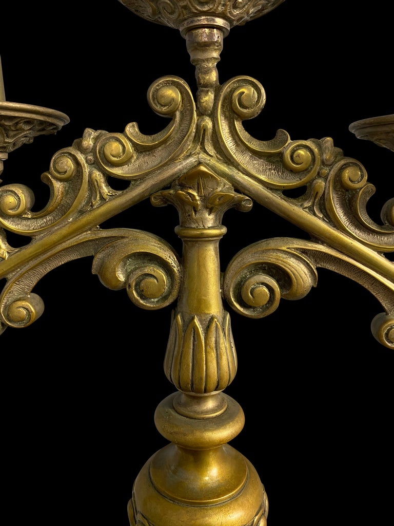 19th Century Pair of Brass Church Candelabras For Sale at 1stDibs