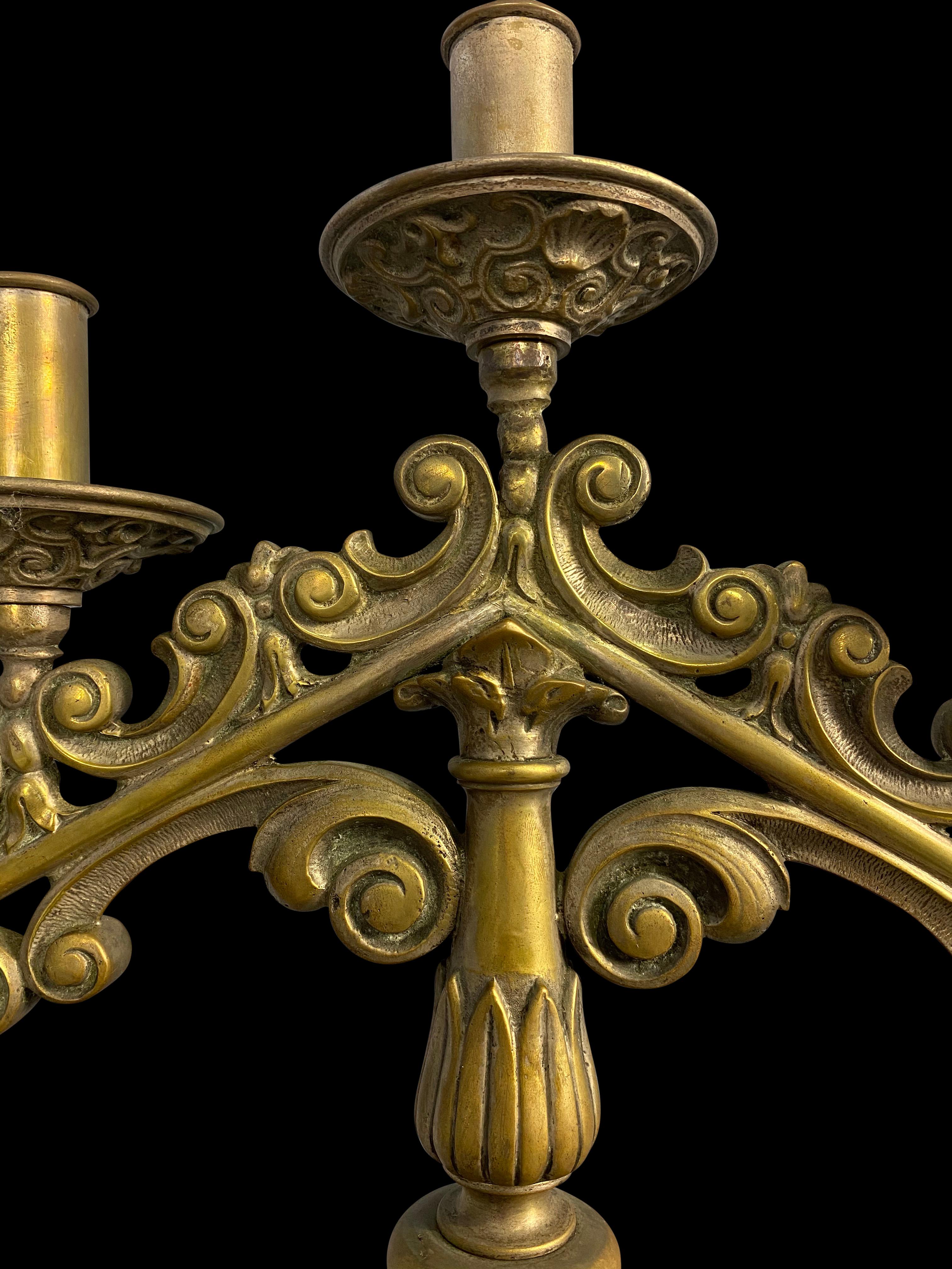 19th Century Pair of Brass Church Candelabras For Sale 5