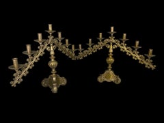 19th Century Pair of Brass Church Candelabras