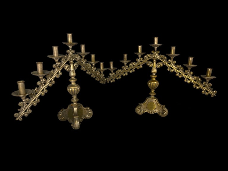 19th Century Pair of Brass Church Candelabras For Sale at 1stDibs