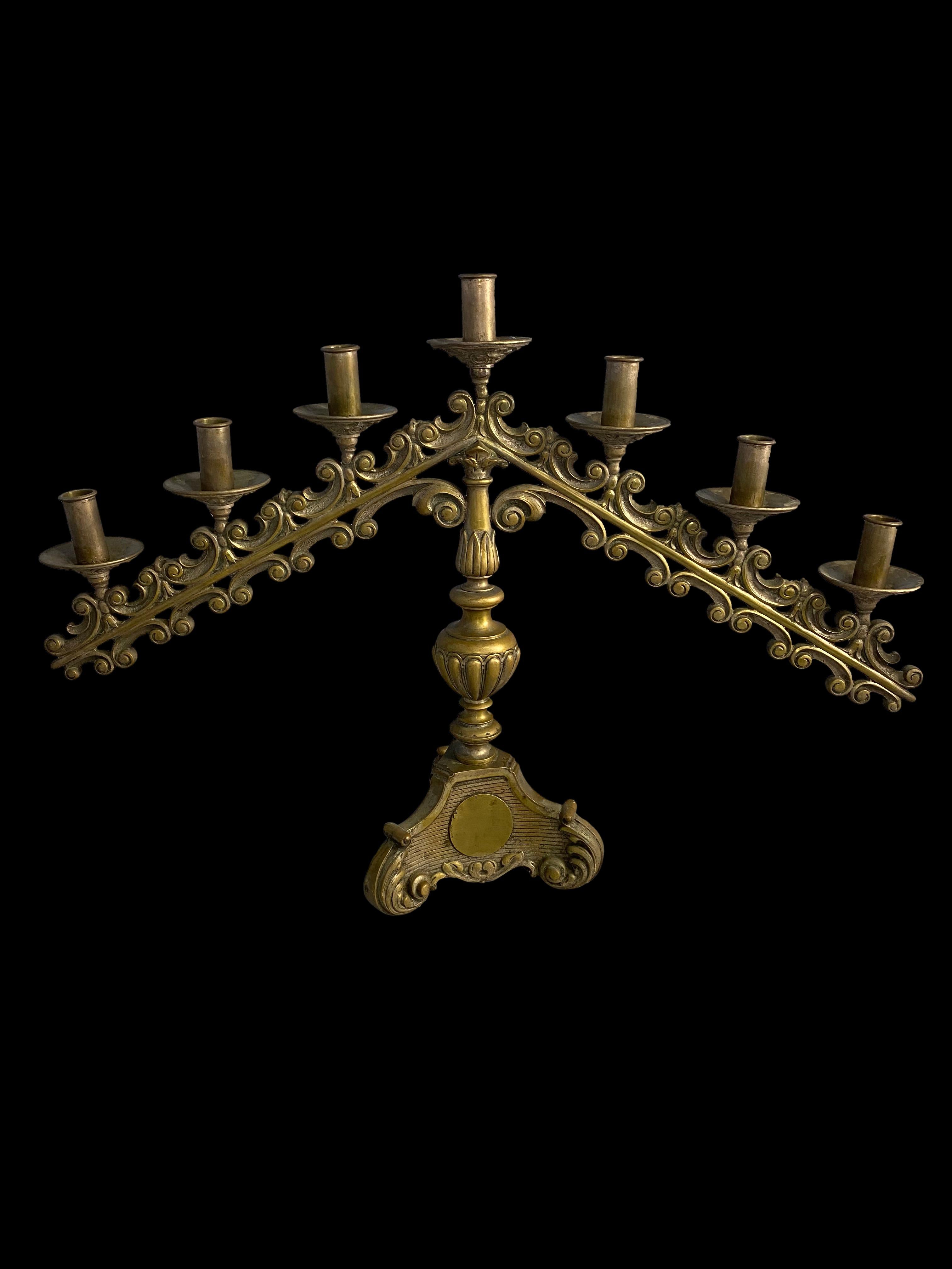 European 19th Century Pair of Brass Church Candelabras For Sale
