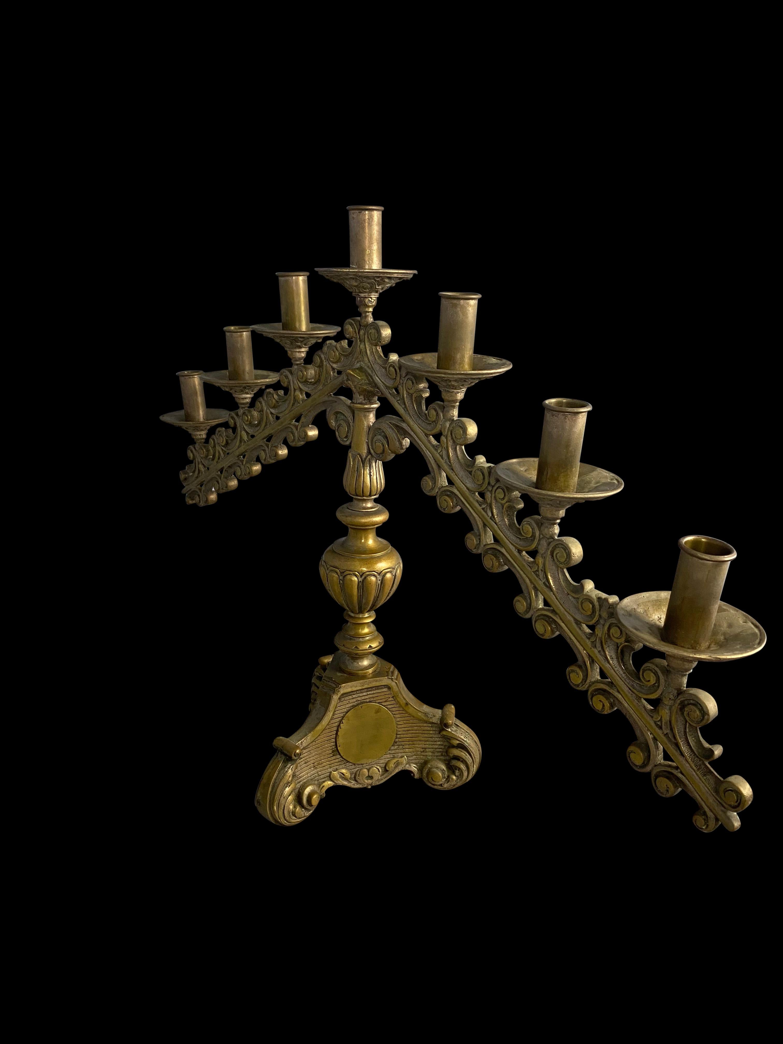 19th Century Pair of Brass Church Candelabras In Good Condition For Sale In London, GB