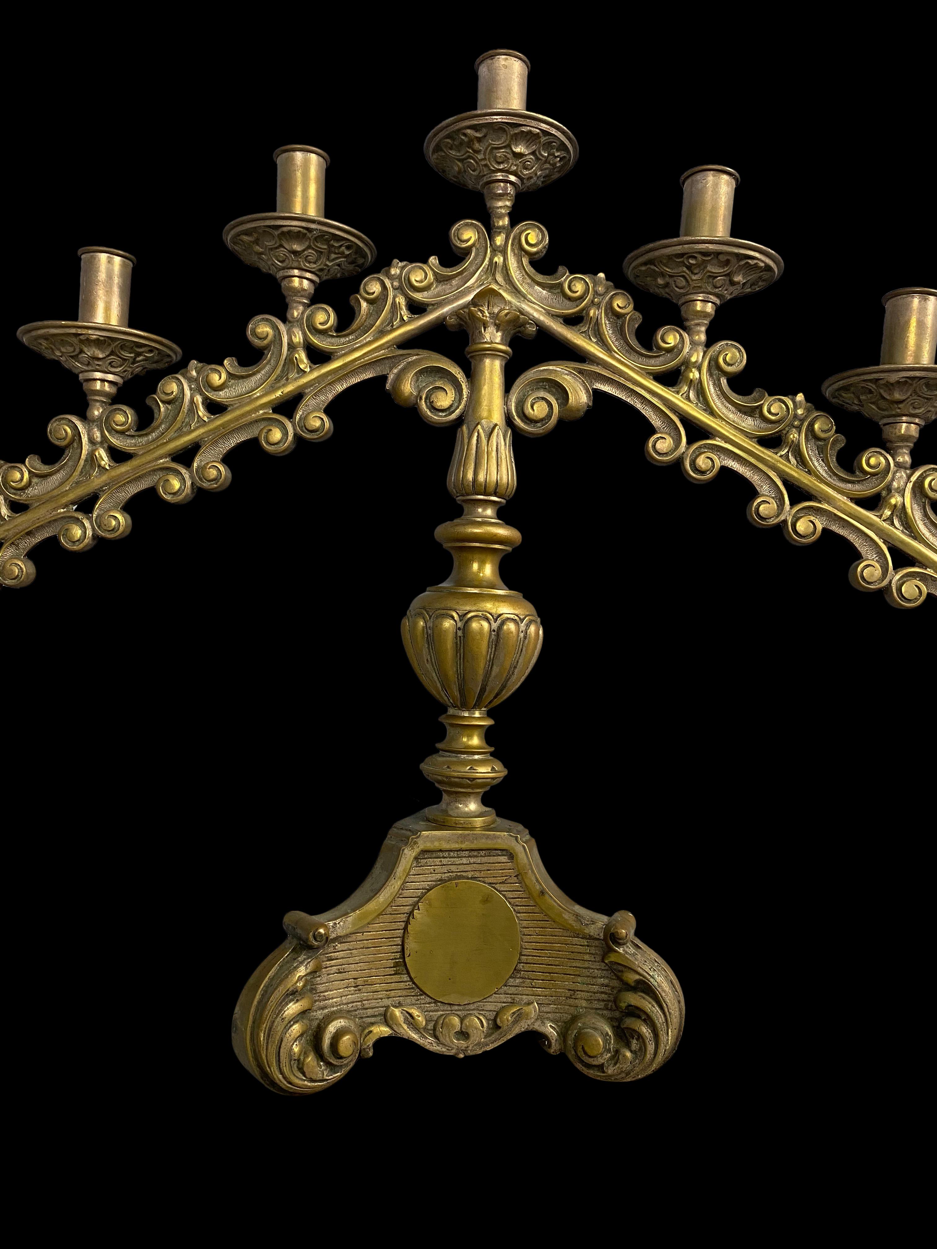 19th Century Pair of Brass Church Candelabras For Sale 2