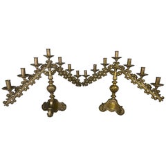 Used 19th Century Pair of Brass Church Candelabras