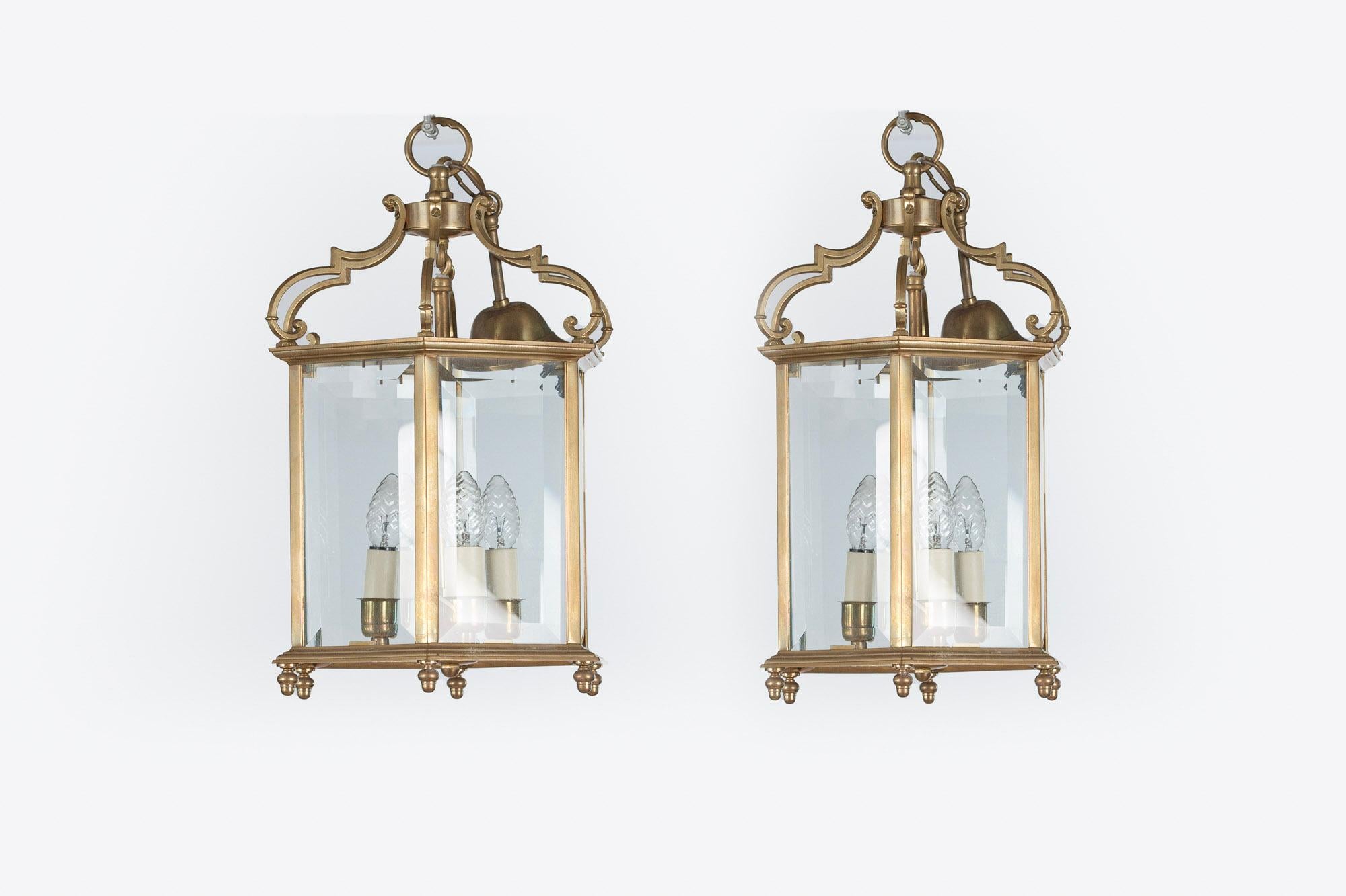 Irish 19th Century Pair of Brass Hexagonal Lanterns