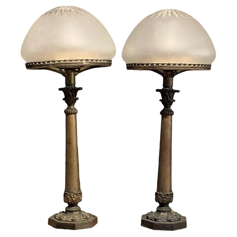 19th century pair of brass table lamps For Sale at 1stDibs
