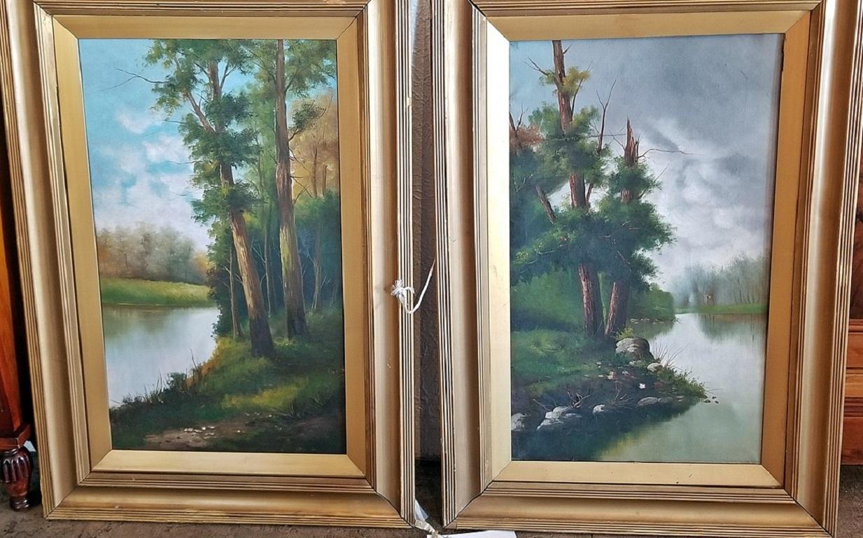 Presenting a pair of classic Victorian oil paintings!!

Unsigned oils on canvas featuring river and forest scenes.

Both in the original frames.

The British Victorians were obsessed with nature……after all…… this was post Darwinism