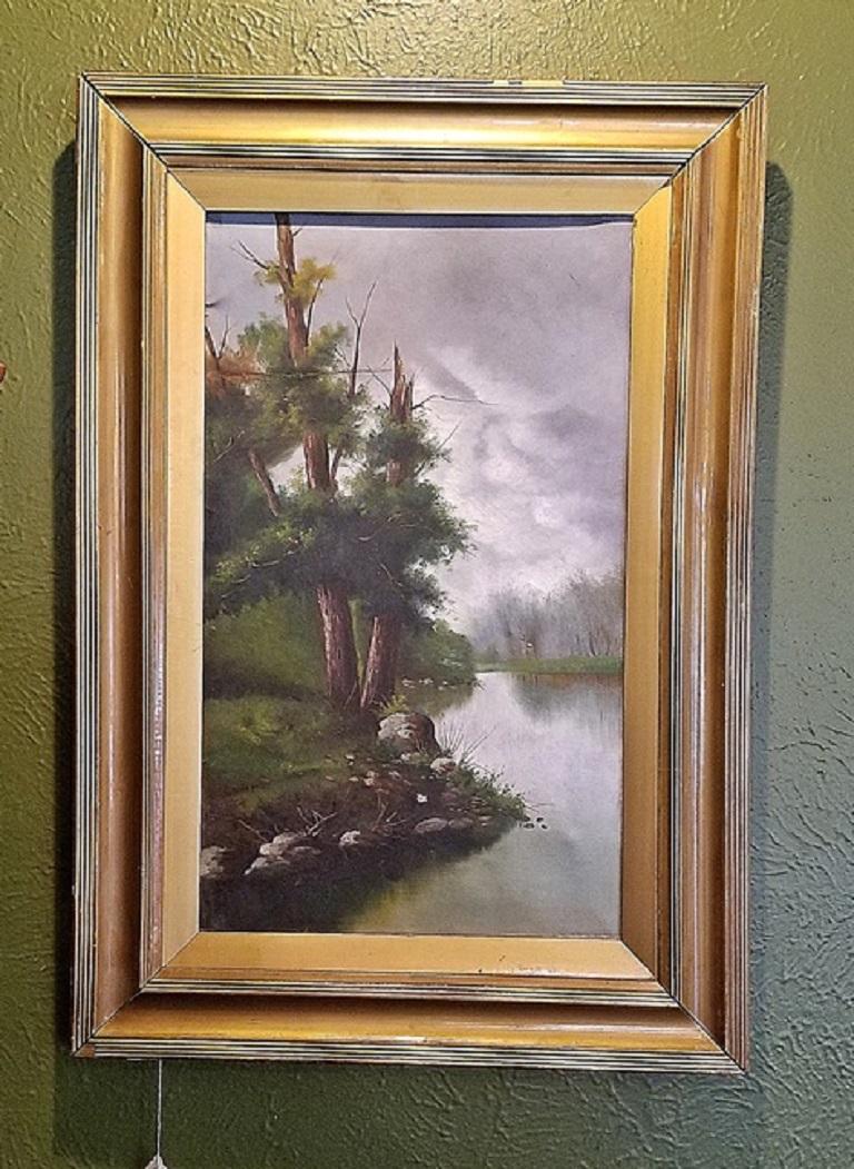 19th Century Pair of British Oils on Canvas of River and Forest Scenes For Sale 3