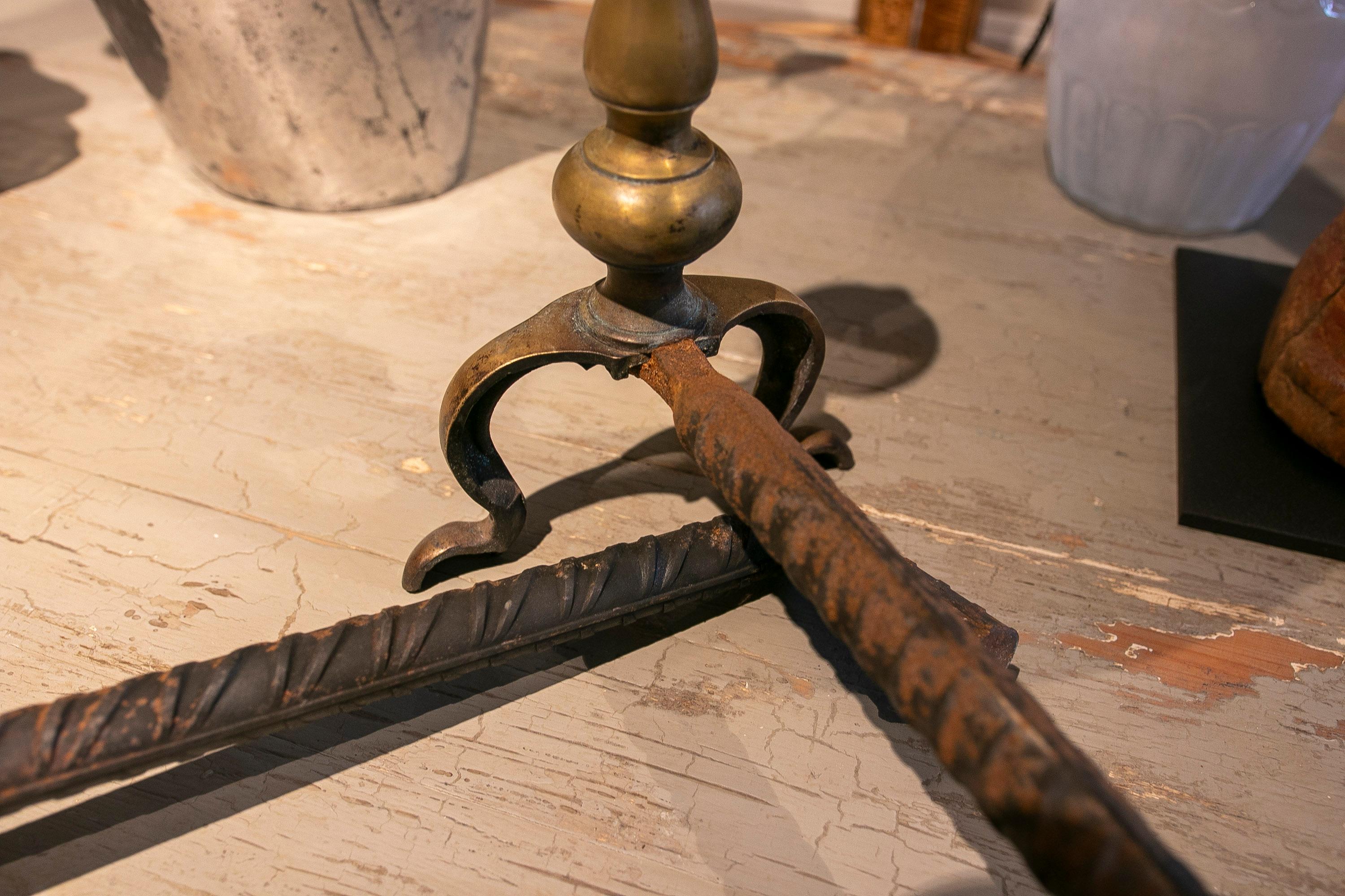 19th Century Pair of Bronze and Iron Morels for Fireplace For Sale 6