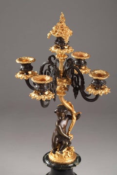19th Century Pair of Bronze Candelabra with Putti