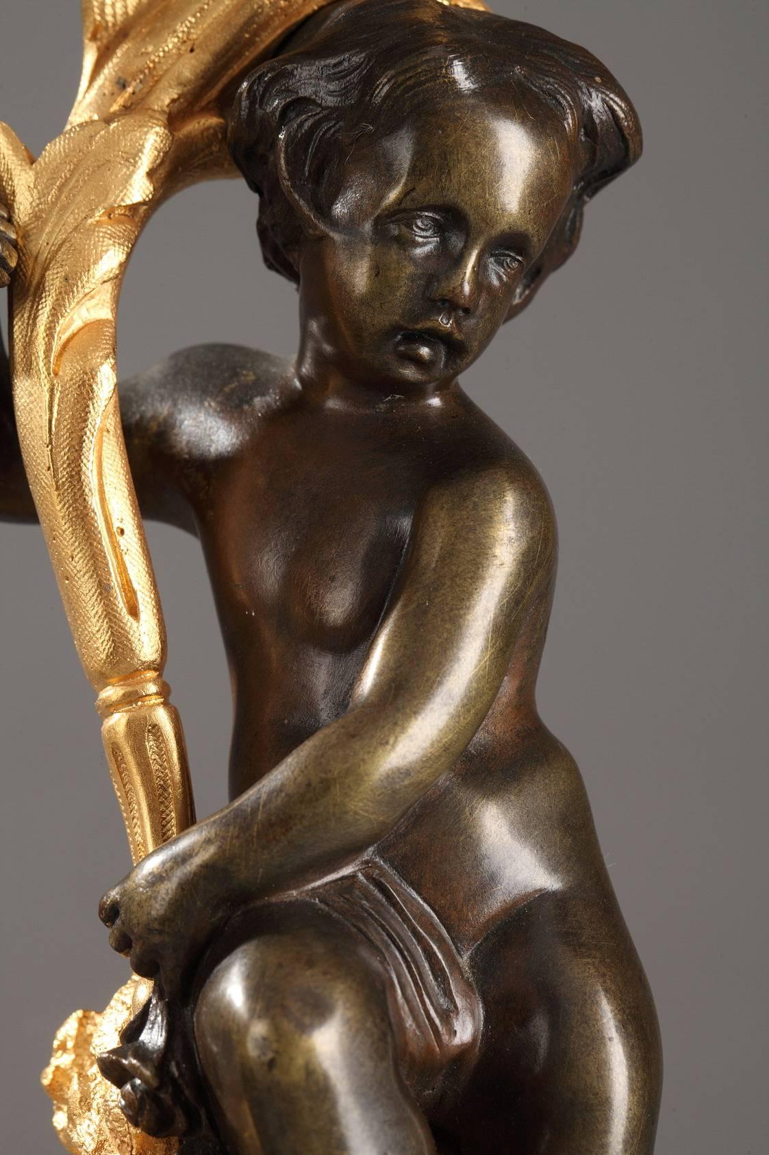 19th Century Pair of Bronze Candelabra with Putti In Good Condition In Paris, FR