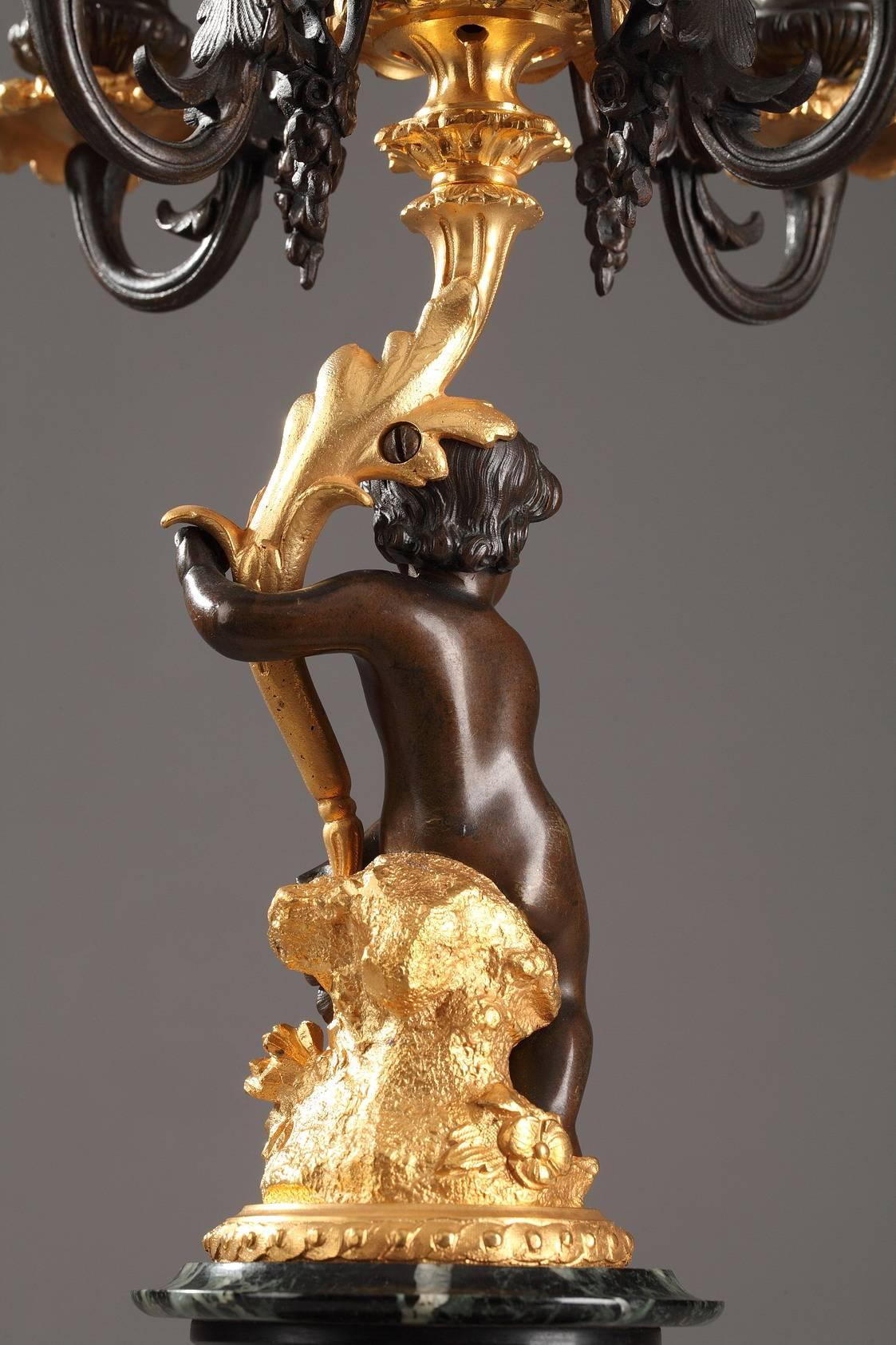 19th Century Pair of Bronze Candelabra with Putti 1