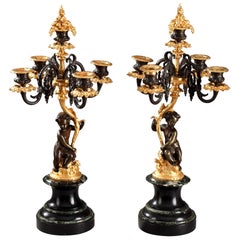 19th Century Pair of Bronze Candelabra with Putti