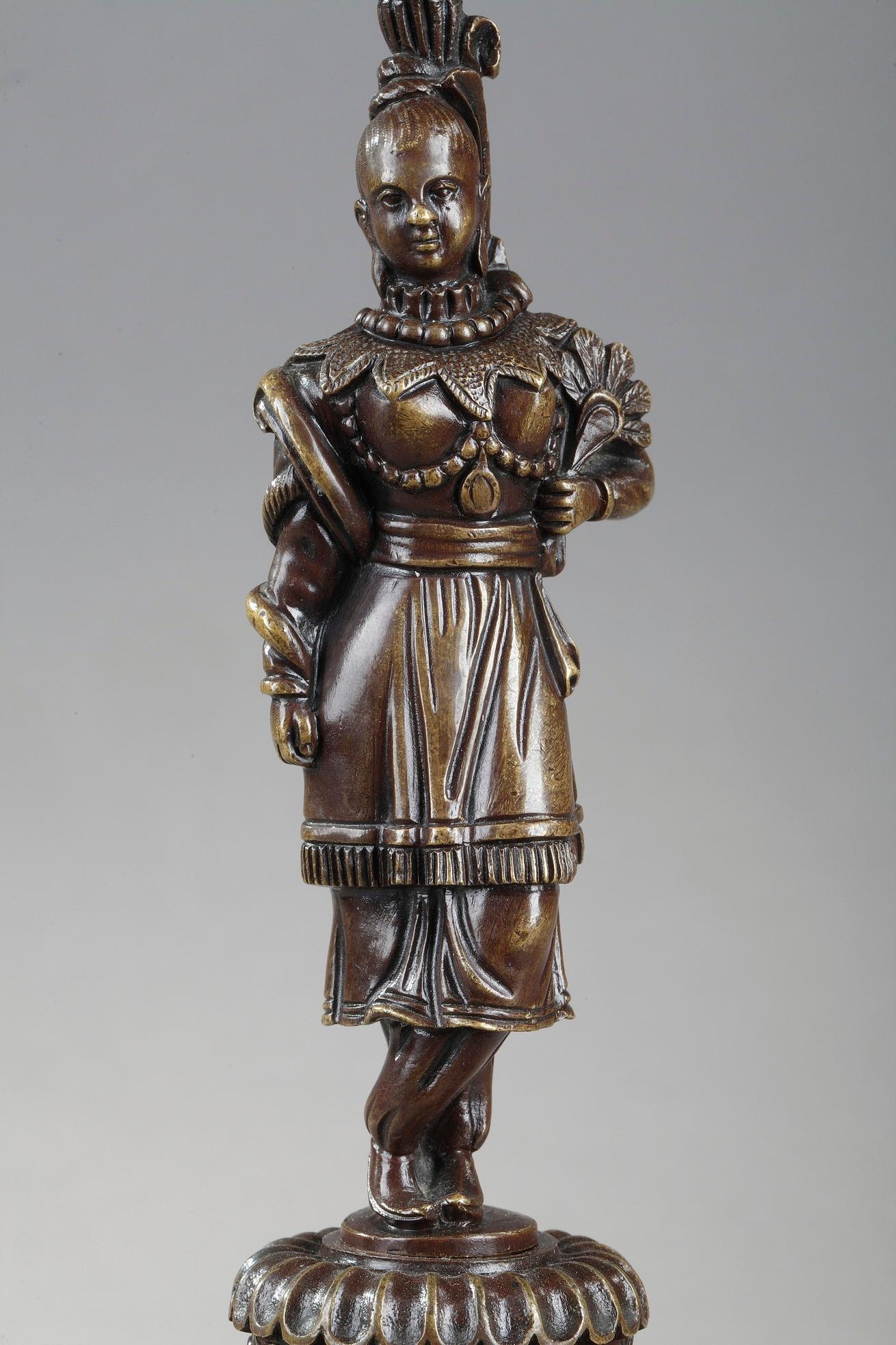 Paire de bougeoirs en bronze du 19ème siècle de style chinois en vente 5