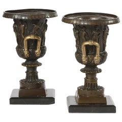 19th Century Pair Bronze Decorative Urns / Side Handles