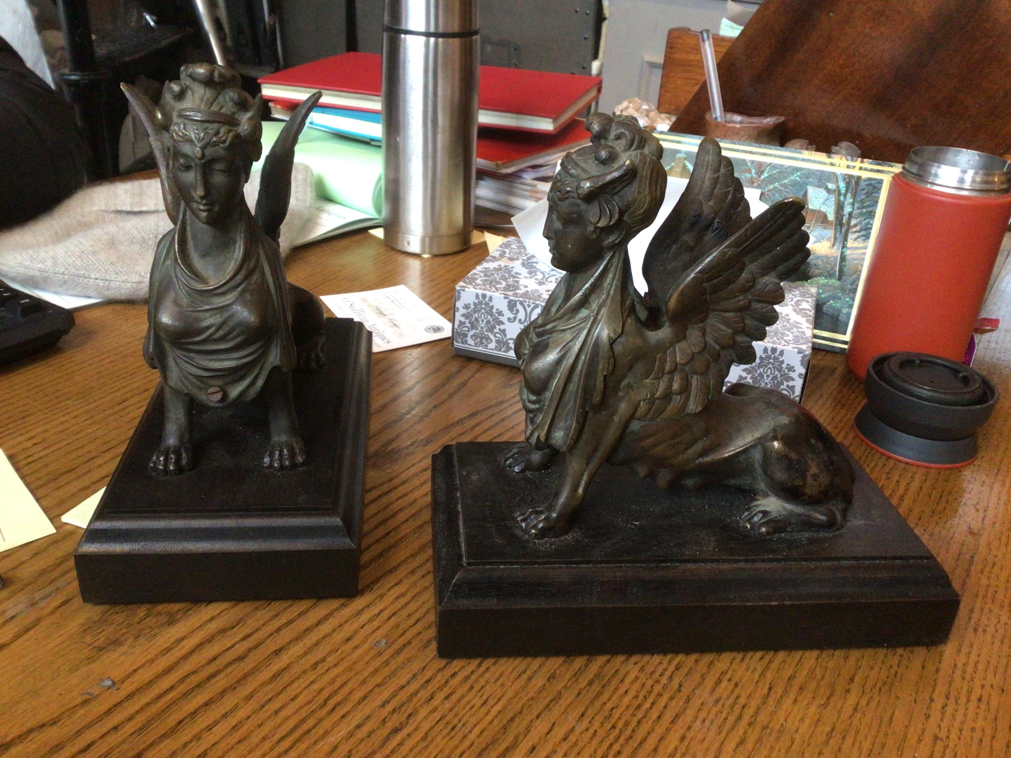 Grand Tour 19th Century Pair of Bronze Egyptian Revival Sphinx For Sale