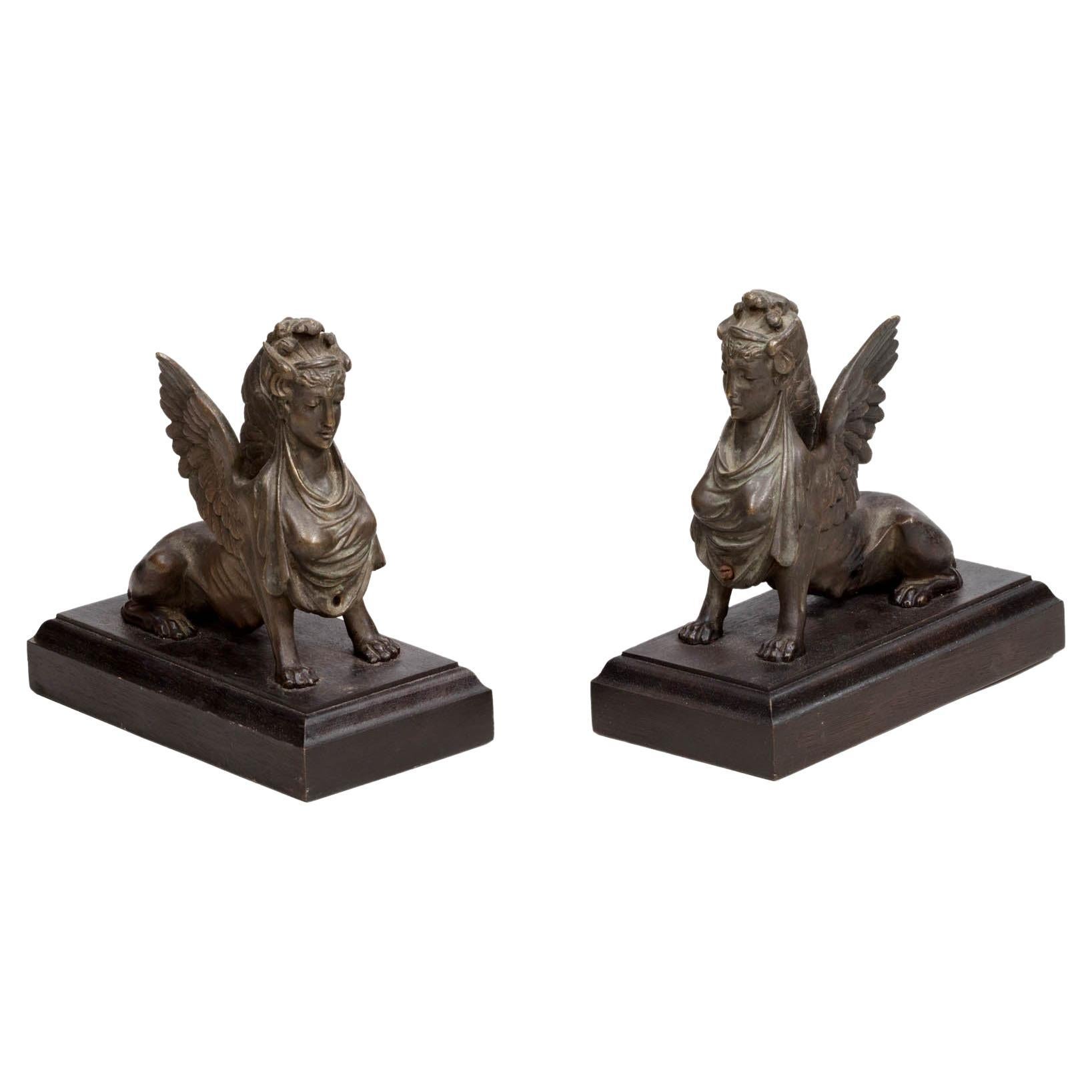 19th Century Pair of Bronze Egyptian Revival Sphinx For Sale