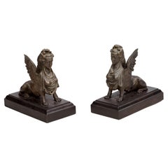 Paar ägyptische Sphinx aus Bronze im ägyptischen Stil des 19. Jahrhunderts