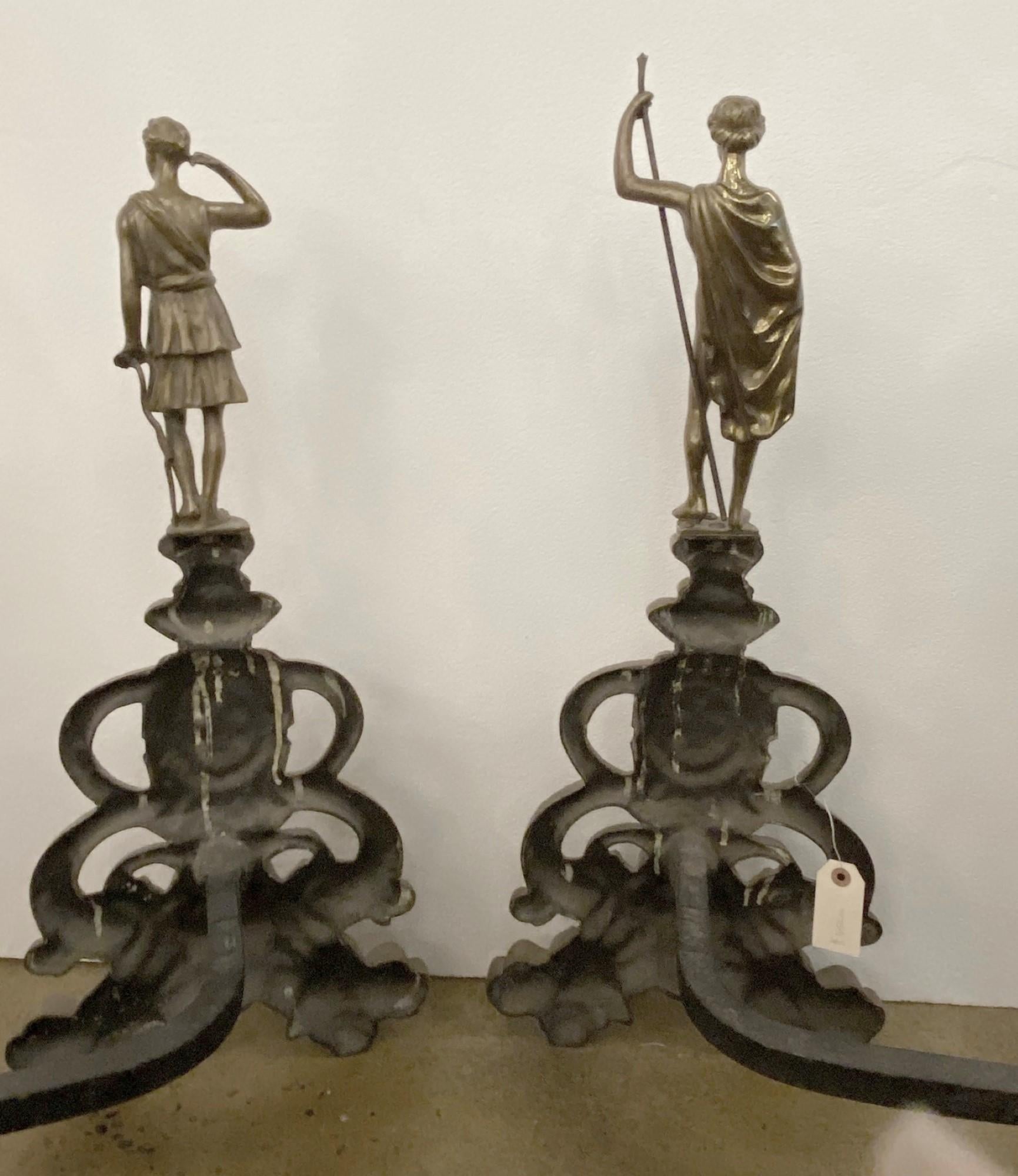 19th Century Pair of Bronze Figural Andirons in a Victorian Style In Good Condition In New York, NY