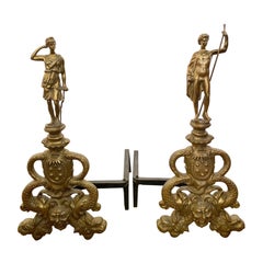19th Century Pair of Bronze Figural Andirons in a Victorian Style