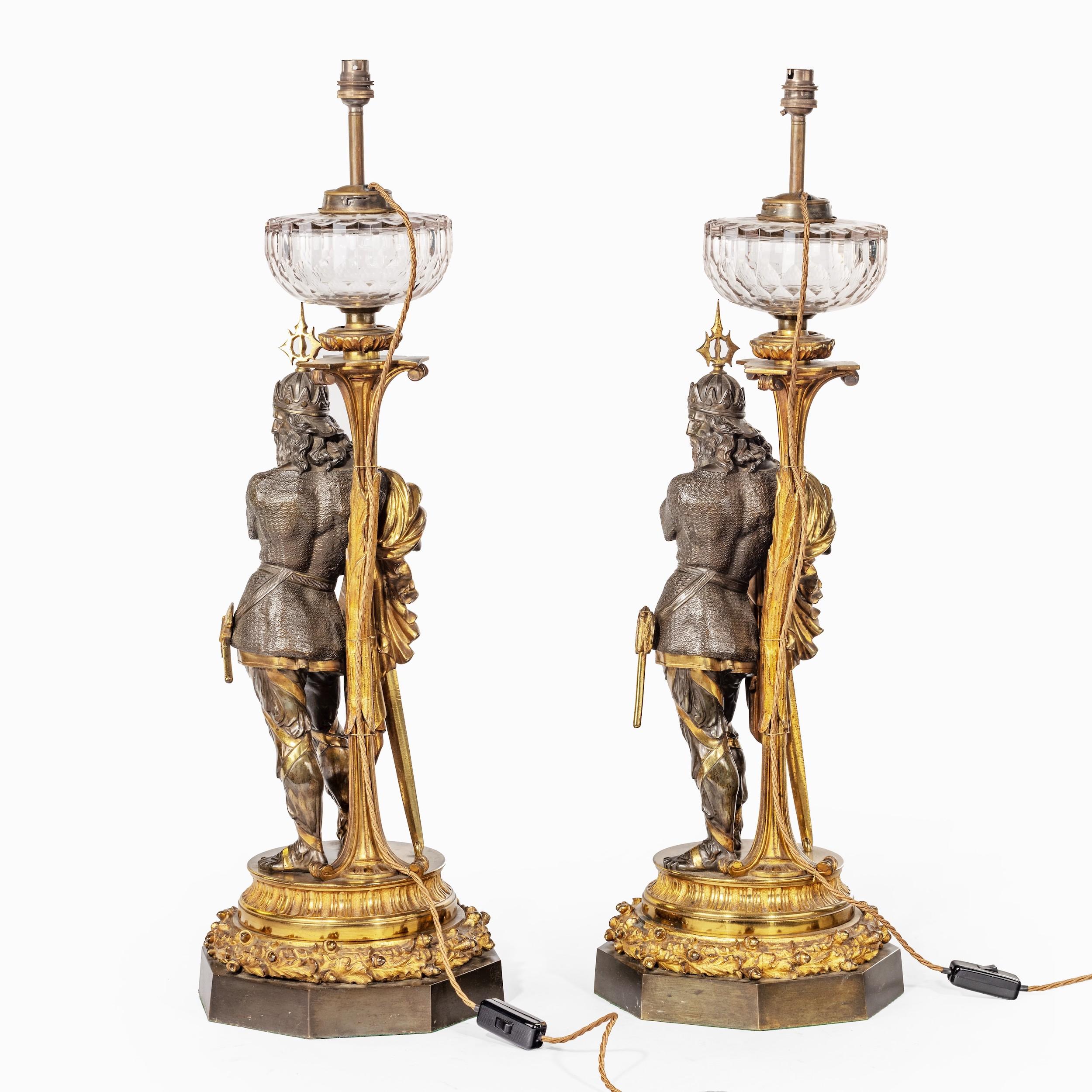 19th Century Pair of Bronze Lamps Designed as Medieval Knights 5