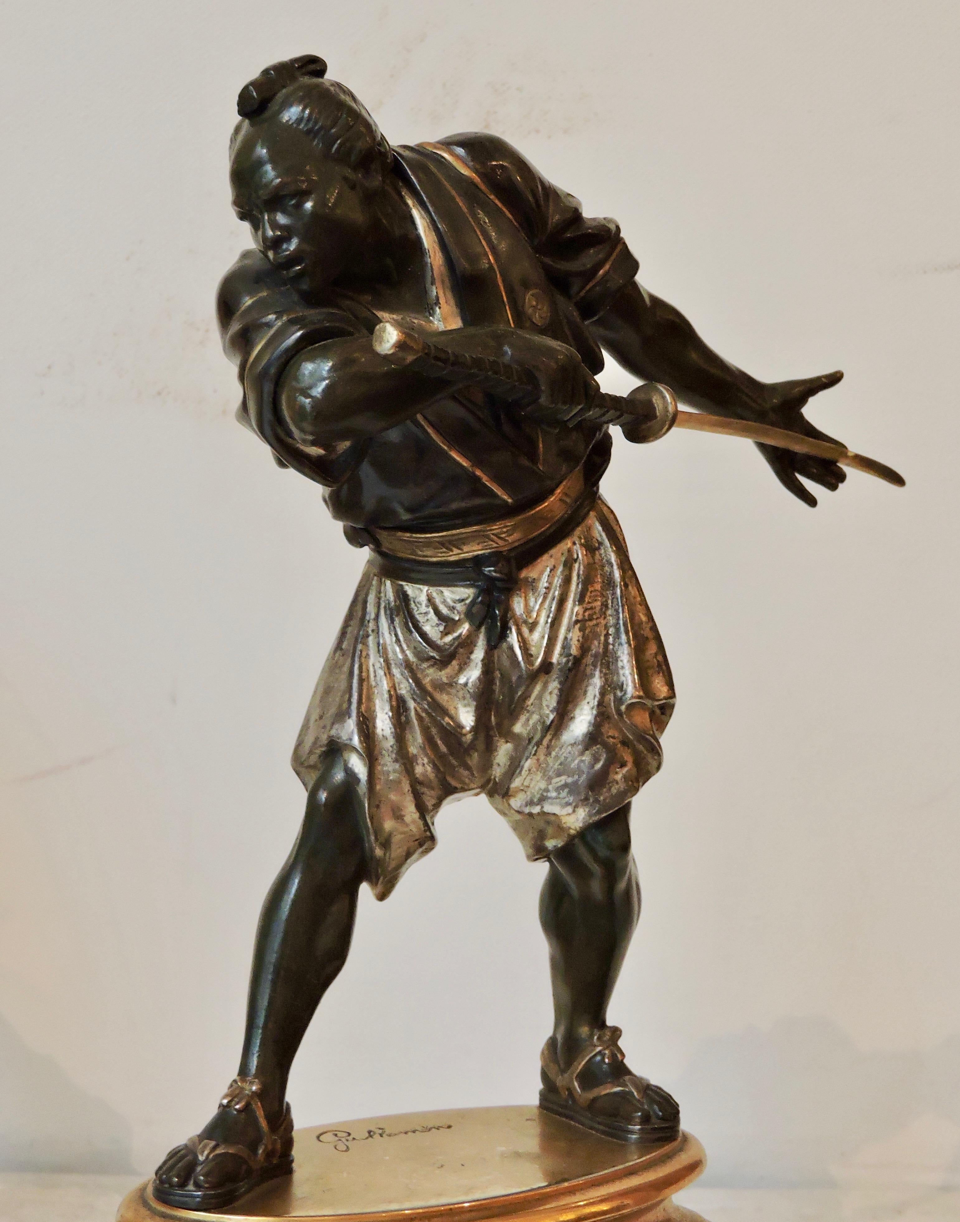 Late 19th Century 19th Century Pair of Bronze Samuraïs by Emile-Coriolan Guillemin