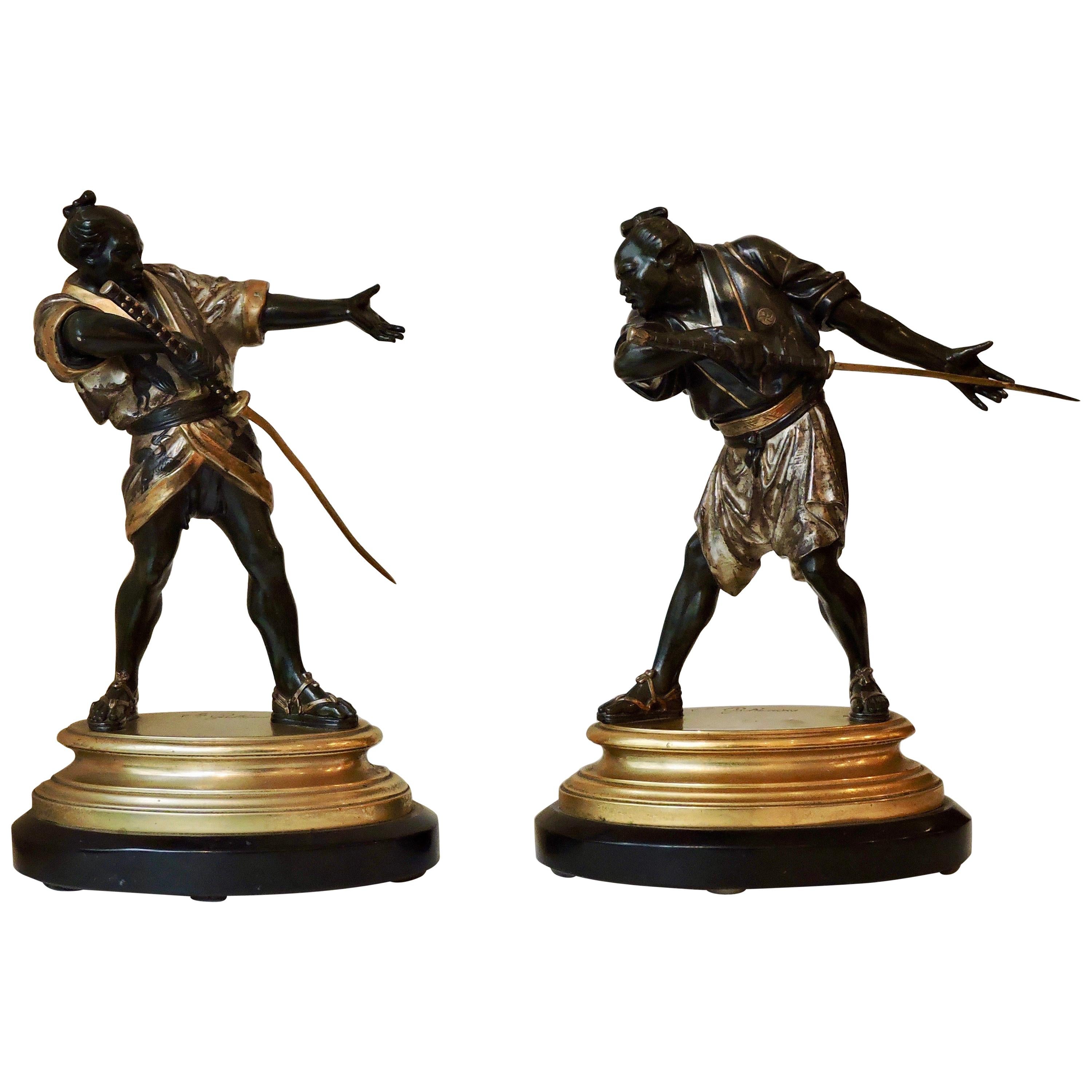 19th Century Pair of Bronze Samuraïs by Emile-Coriolan Guillemin