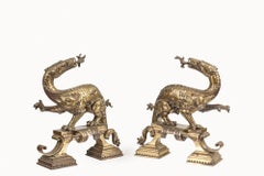 19th Century Pair of Bronze Scottish Dragon Iron Dogs