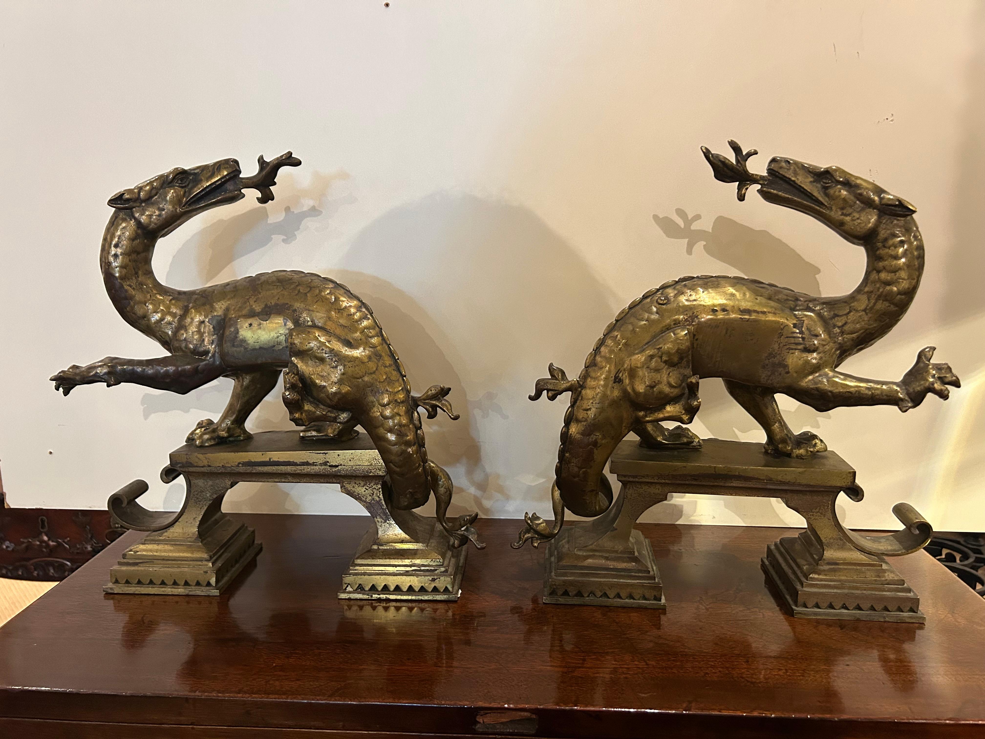 19th Century Pair of Bronze Scottish Dragon Iron Dogs For Sale 1