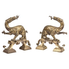 19th Century Pair of Bronze Scottish Dragon Iron Dogs