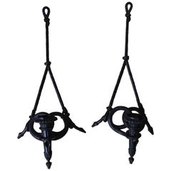 19th Century, Pair of Bronze Snake-Shaped Napoleon III Sconces, Original Patina