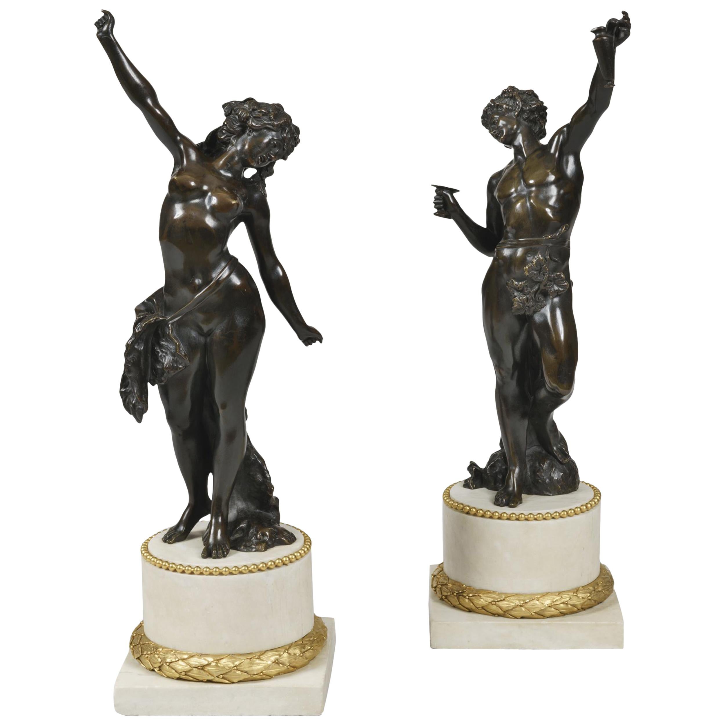 Coppia di statue in bronzo del XIX secolo su modello di Clodion