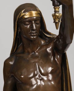 Large 19th Century Pair of Bronze Figural Torcheres