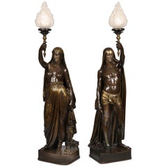 Large 19th Century Pair of Bronze Figural Torcheres