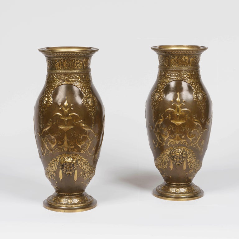 19th Century Pair of Bronze Vases by Barbedienne For Sale at 1stdibs