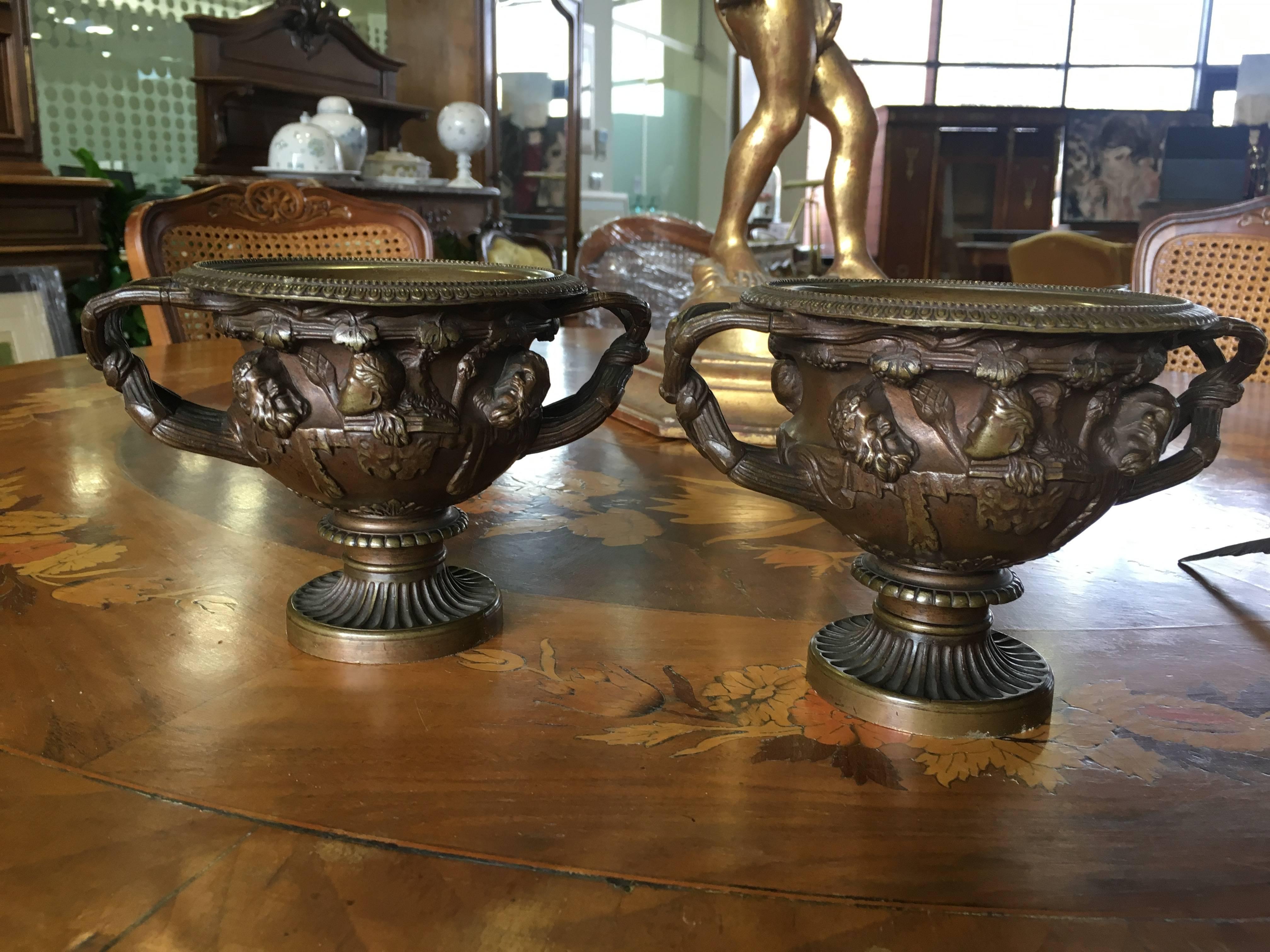 A wonderful pair of bronze vases with high relief by Bardedienne.
France, circa 1870.
 
