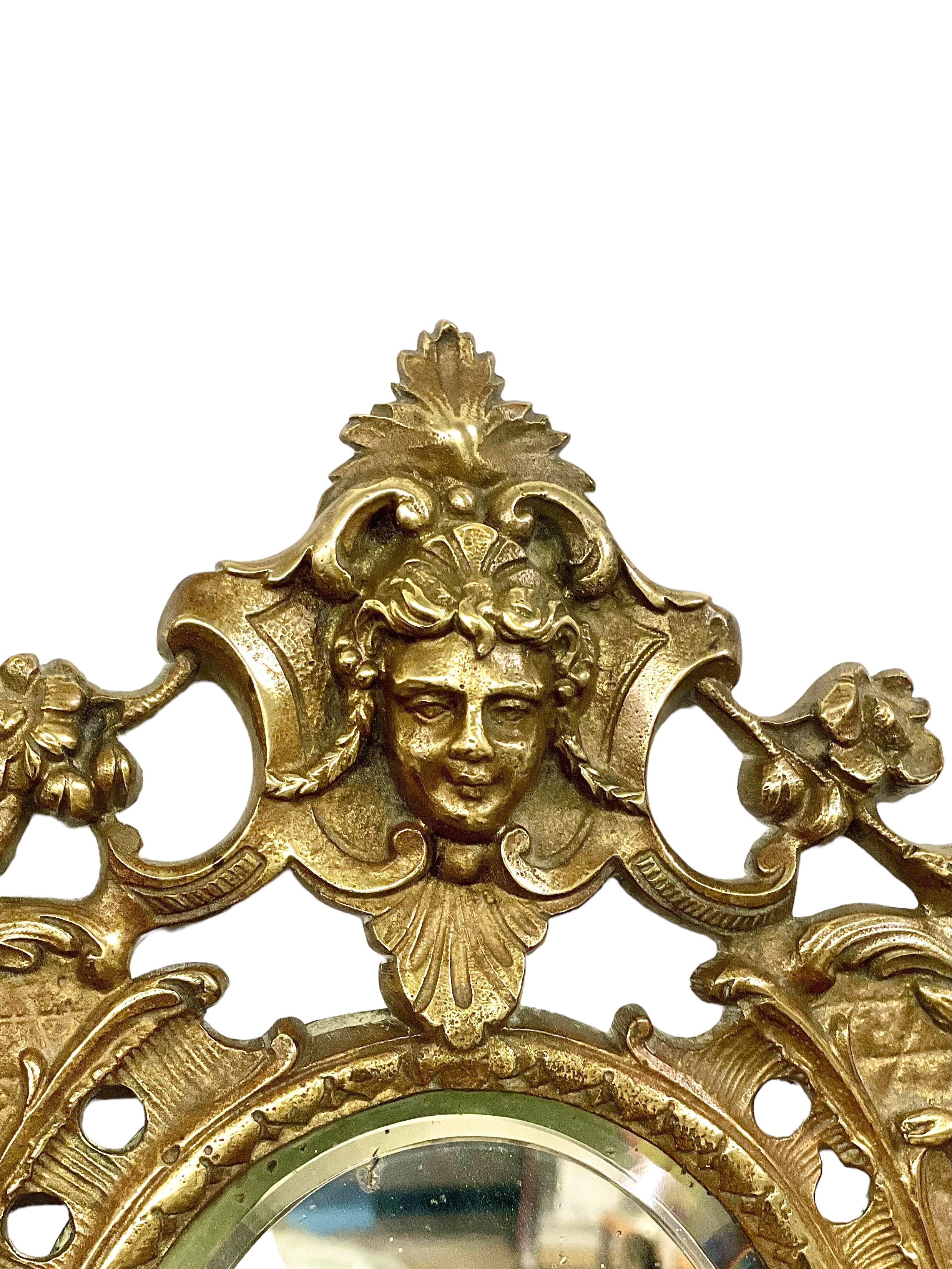 Gilt 19th Century Pair of Bronze Wall Girandole Mirrors Sconces For Sale