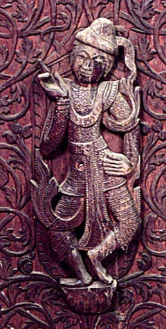 19th Century Pair of Burmese Carved Walnut Door Panels