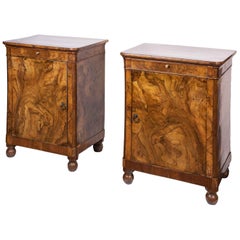 19th Century Pair of Burr Walnut Bedside Cabinets Italian Origin