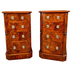 19th century pair of burr walnut bedside chests commodes