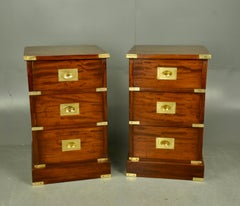 19th century pair of campaign mahogany bedside chests of drawers