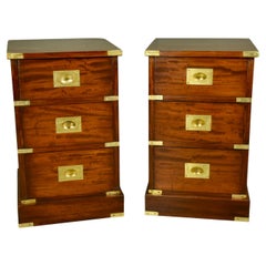 Antique 19th century pair of campaign mahogany bedside chests of drawers
