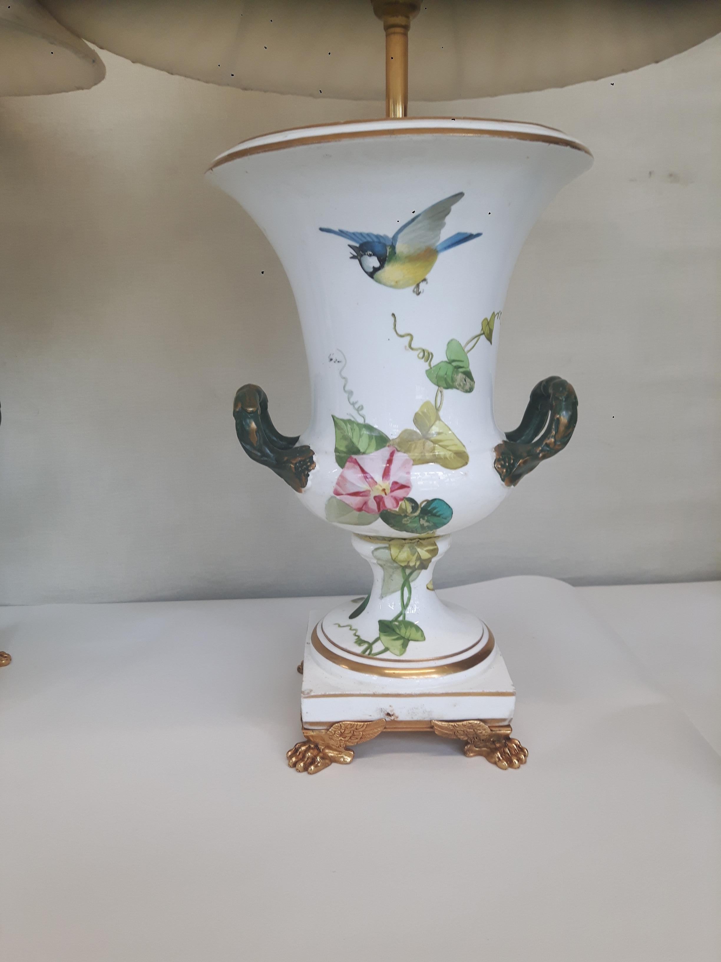 Porcelain 19th Century Pair of Campana Vases For Sale