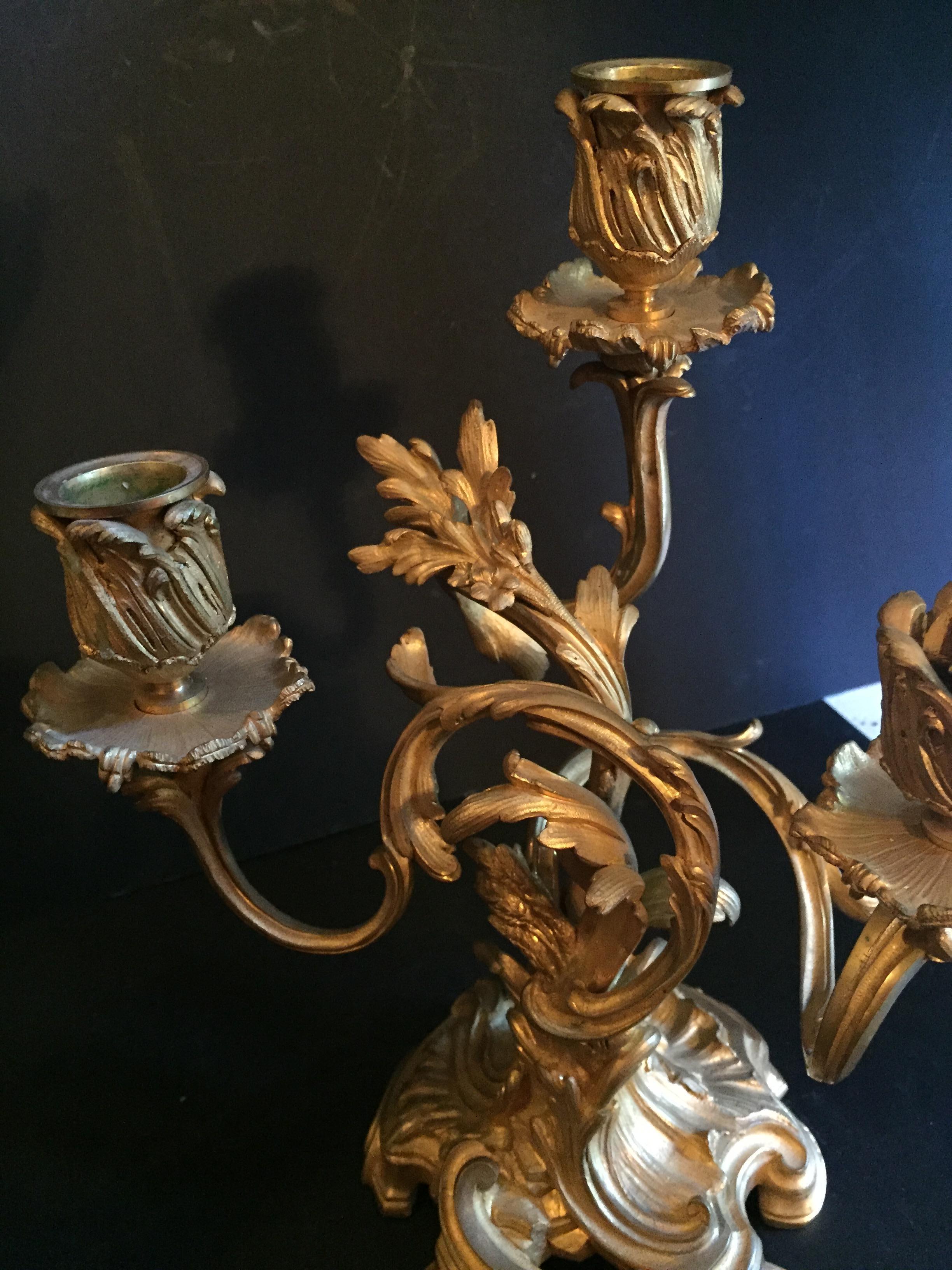 Louis XV Style Pair of Candelabra, Ormolu, France. For Sale 3